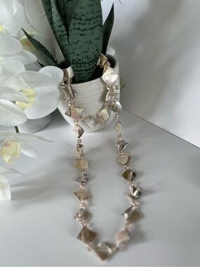 Genuine Mother-of-Pearl & Shimmering Bead Statement Necklace